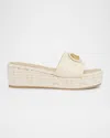 Valentino Leather Vlogo Medallion Platform Espadrilles In I16 Light Ivory