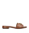 Valentino Garavani Womens Mid Brown Moon Logo-plaque Leather Sliders In Brown
