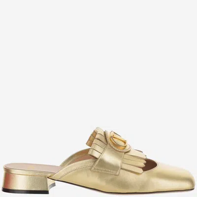 Valentino Garavani Leather Vlogo Mules In Golden