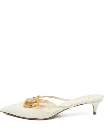 Pre-owned Valentino Garavani Leather Vlogo Mules In Neutral