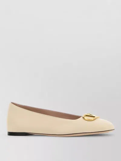 Valentino Garavani Leather Vlogo Signature Ballerinas Round Toe In Blue