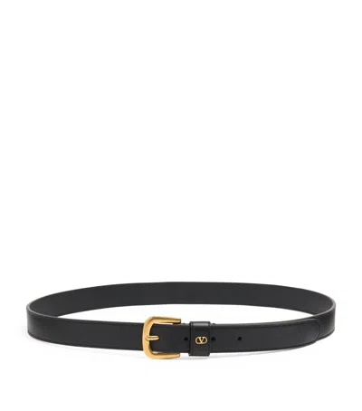 Valentino Garavani Adjustable Vlogo Signature Gold Buckle Belt In Black