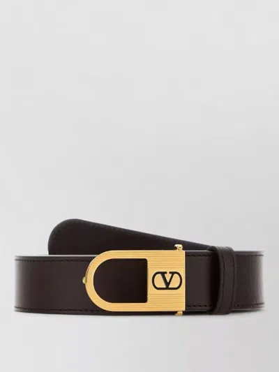 Valentino Garavani Leather Vlogo Signature Belt Gold Buckle In Brown