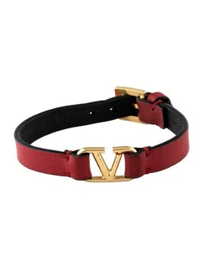 Pre-owned Valentino Garavani Leather Vlogo Signature Bracelet In Black/red