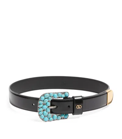 Valentino Garavani Leather Vlogo Signature Gemstone Belt