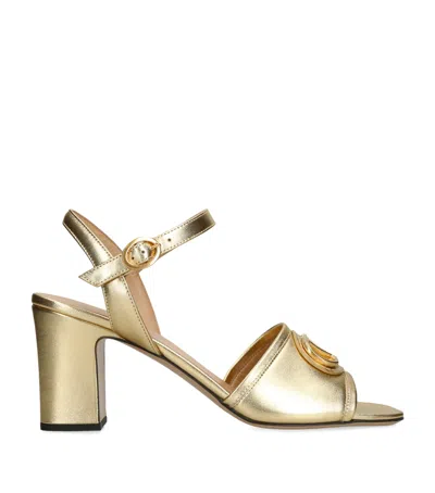 Valentino Garavani Leather Vlogo Signature Heeled Sandals 75 In Gold