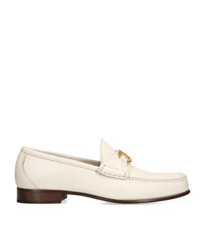Valentino Garavani Ivory Leather V Logo Signature Loafers In White
