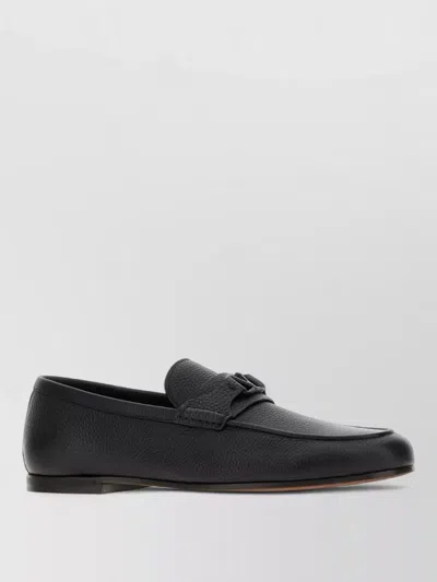 Valentino Garavani Leather Vlogo Signature Loafers Round Toe Strap In Black