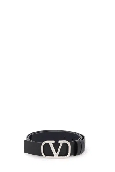 Valentino Garavani Leather Vlogo Signature Reversible Belt In Black,blue