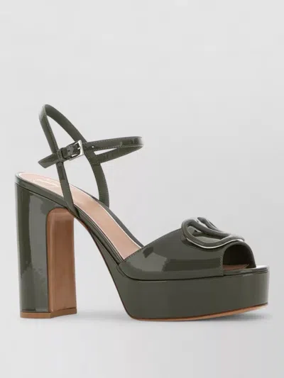 Valentino Garavani Leather Vlogo Signature Sandals Block Heel Platform In Gray