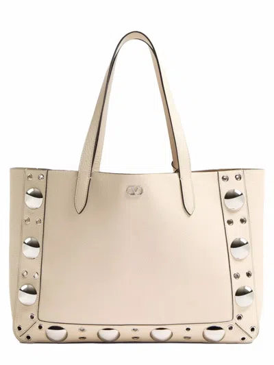Valentino Garavani Leather Vlogo Signature Shopping Bag In Neutral
