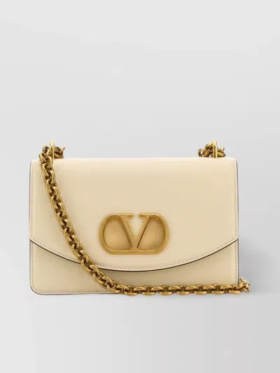 Valentino Garavani Leather Vlogo Signature Shoulder Bag In Butterwhite