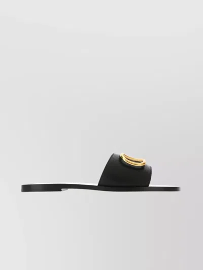 Valentino Garavani Go Logo Embellished Leather Slides In Black