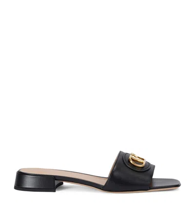 Valentino Garavani Leather Vlogo Slides 20 In Black