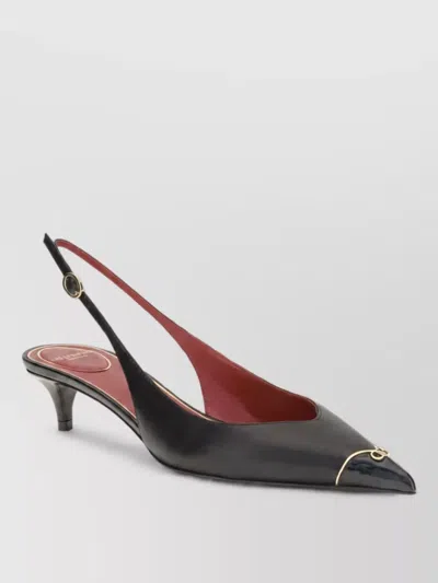 Valentino Garavani Leather Vlogo Slingback Mules In Black