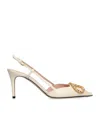Valentino Garavani Vlogo Signature Slingback Calfskin Pump With Jewel Logo 80mm Woman Ivory 42 In Beige