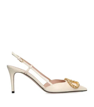 Valentino Garavani Leather Vlogo Slingback Pumps 80 In Beige