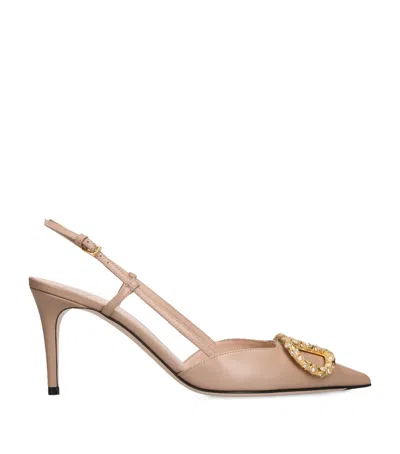 Valentino Garavani Leather Vlogo Slingback Pumps 80 In Pink