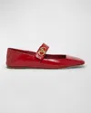 Valentino Vlogo Locker Crinkled Patent-leather Ballet Flats In 0ro Rosso V