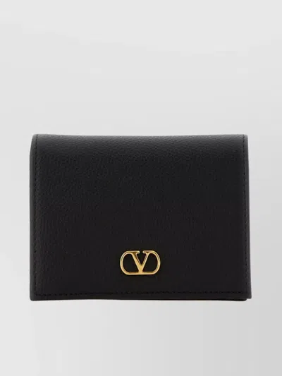 Valentino Garavani Leather Vlogo Wallet Fold-over Design In Black