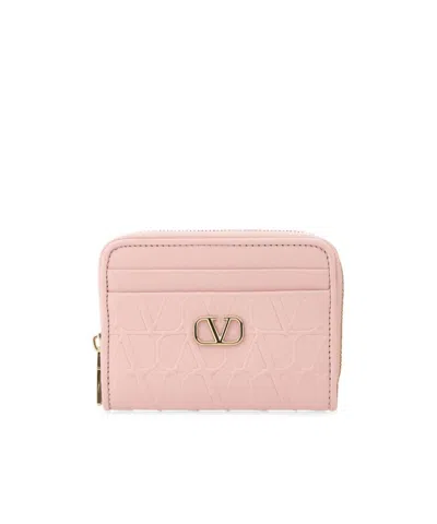 Valentino Garavani Leather Wallet In Pale Pink