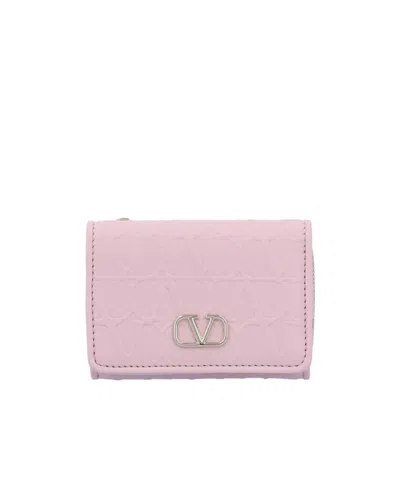 Valentino Garavani Leather Wallet In Rose Quartz