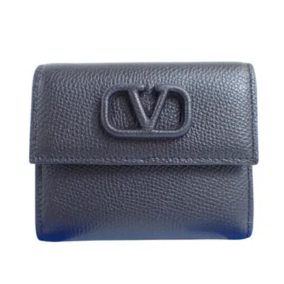 Pre-owned Valentino Garavani Leather Wallet (tri-fold) () In Black