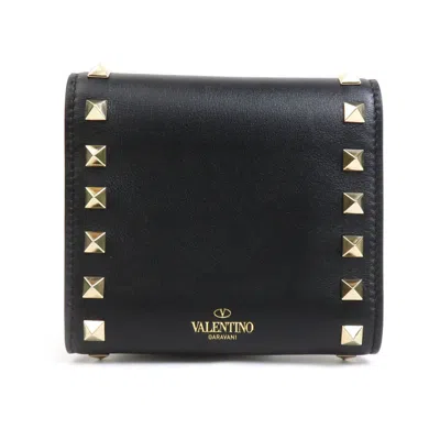 Pre-owned Valentino Garavani Leather Wallet (tri-fold) () In Black