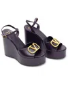 Valentino Leather Wedge Sandal In Black