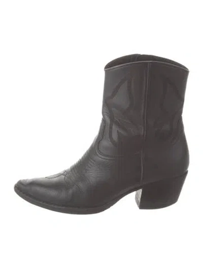 Pre-owned Valentino Garavani Leather Western Boots In Gray