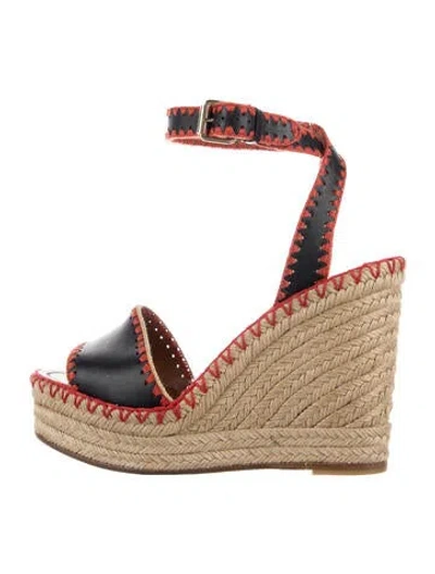 Pre-owned Valentino Garavani Leather Whipstitch Trim Espadrilles In Black