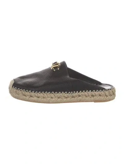 Pre-owned Valentino Garavani Leather Whipstitch Trim Espadrilles In Black