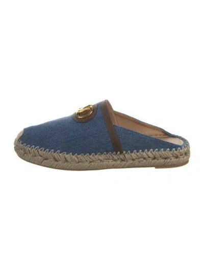 Pre-owned Valentino Garavani Leather Whipstitch Trim Espadrilles In Blue