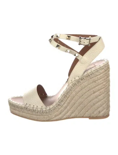 Pre-owned Valentino Garavani Leather Whipstitch Trim Espadrilles In Neutral