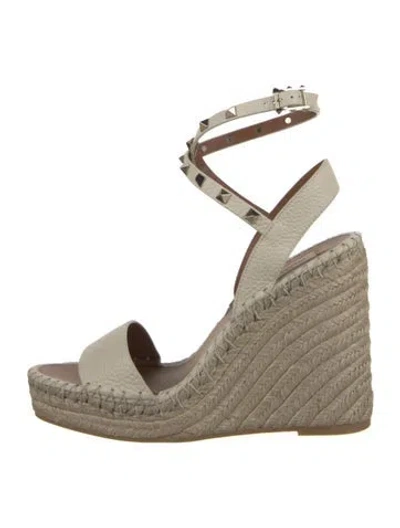 Pre-owned Valentino Garavani Leather Whipstitch Trim Espadrilles In Neutral