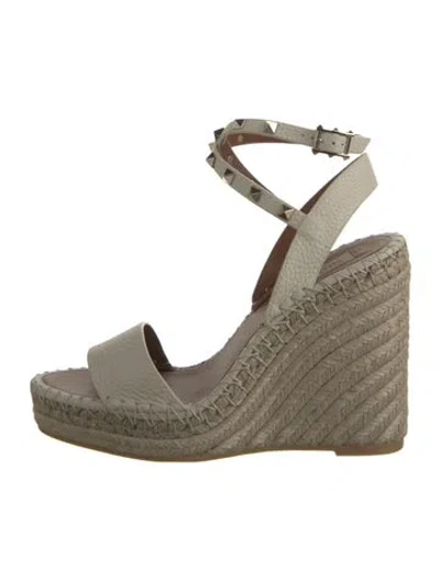 Pre-owned Valentino Garavani Leather Whipstitch Trim Espadrilles In Neutral