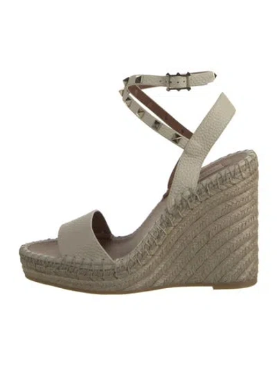 Pre-owned Valentino Garavani Leather Whipstitch Trim Espadrilles In Neutral