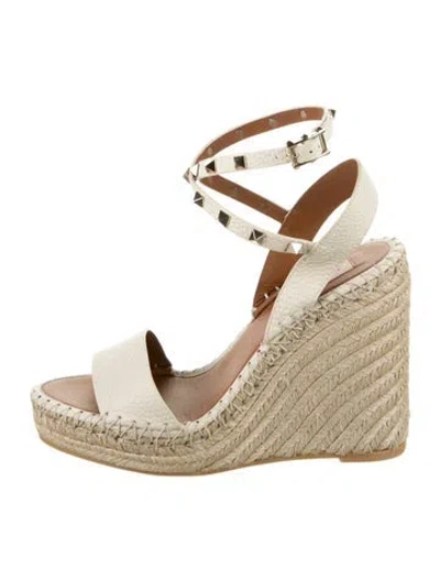 Pre-owned Valentino Garavani Leather Whipstitch Trim Espadrilles In Neutral