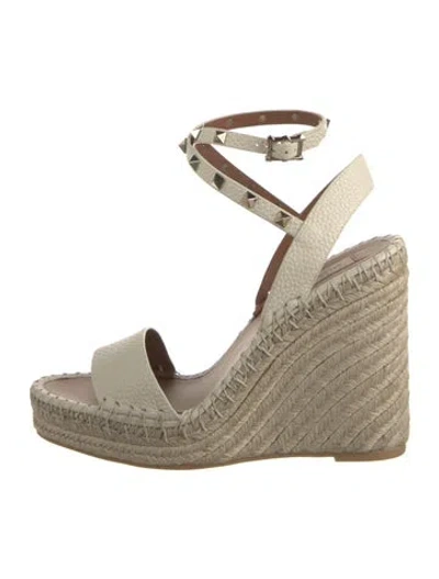 Pre-owned Valentino Garavani Leather Whipstitch Trim Espadrilles In Neutral