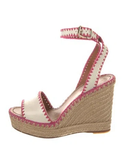 Pre-owned Valentino Garavani Leather Whipstitch Trim Espadrilles In Neutral