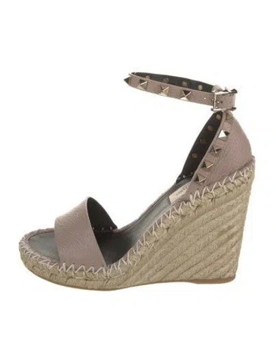 Pre-owned Valentino Garavani Leather Whipstitch Trim Espadrilles In Pink