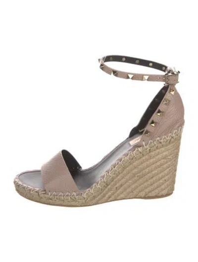 Pre-owned Valentino Garavani Leather Whipstitch Trim Espadrilles In Pink