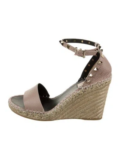 Pre-owned Valentino Garavani Leather Whipstitch Trim Espadrilles In Pink