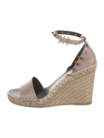 Pre-owned Valentino Garavani Leather Whipstitch Trim Espadrilles In Pink