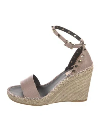Pre-owned Valentino Garavani Leather Whipstitch Trim Espadrilles In Pink