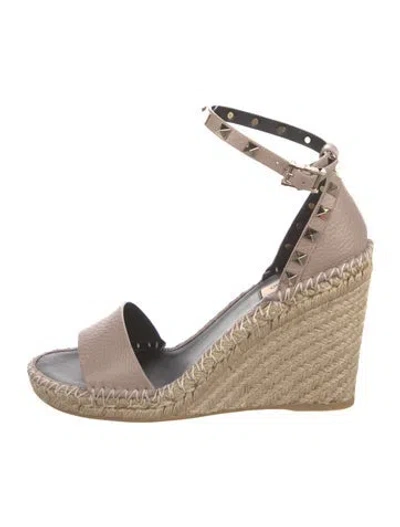 Pre-owned Valentino Garavani Leather Whipstitch Trim Espadrilles In Pink