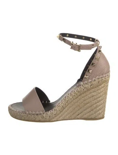 Pre-owned Valentino Garavani Leather Whipstitch Trim Espadrilles In Pink