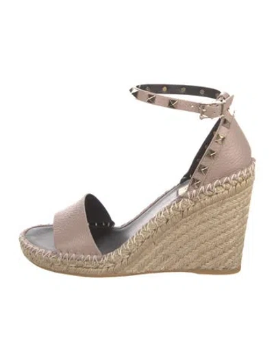 Pre-owned Valentino Garavani Leather Whipstitch Trim Espadrilles In Pink