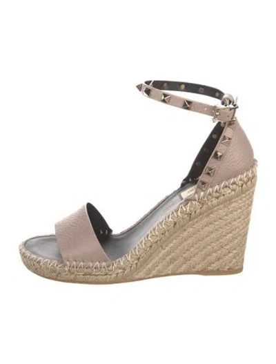Pre-owned Valentino Garavani Leather Whipstitch Trim Espadrilles In Pink