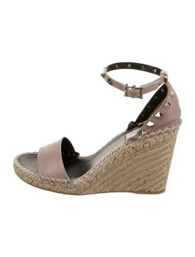Pre-owned Valentino Garavani Leather Whipstitch Trim Espadrilles In Pink